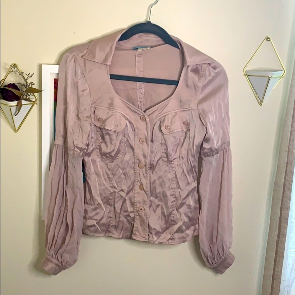 Pale blush/ lilac silk blouse with balloon sleeves